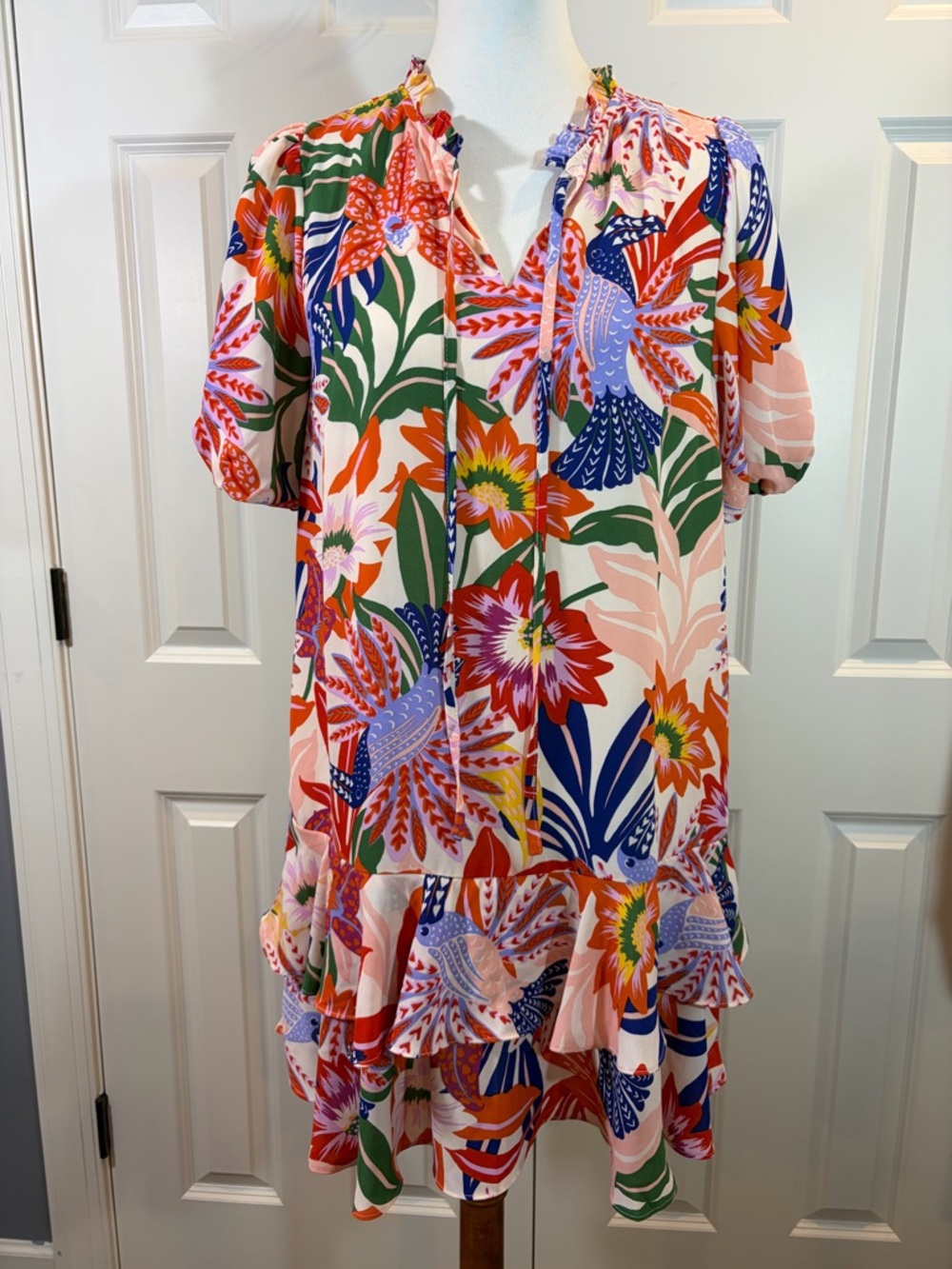 Sugarlips Floral Ruffle Dress in Pink, Orange, Blue